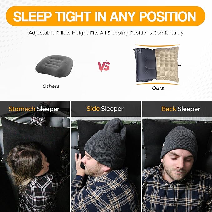 Hybrid Inflatable Pillow for Camping with Padding | Camping Pillows for Sleeping with Washable Cover | Backpacking Pillow Ultralight