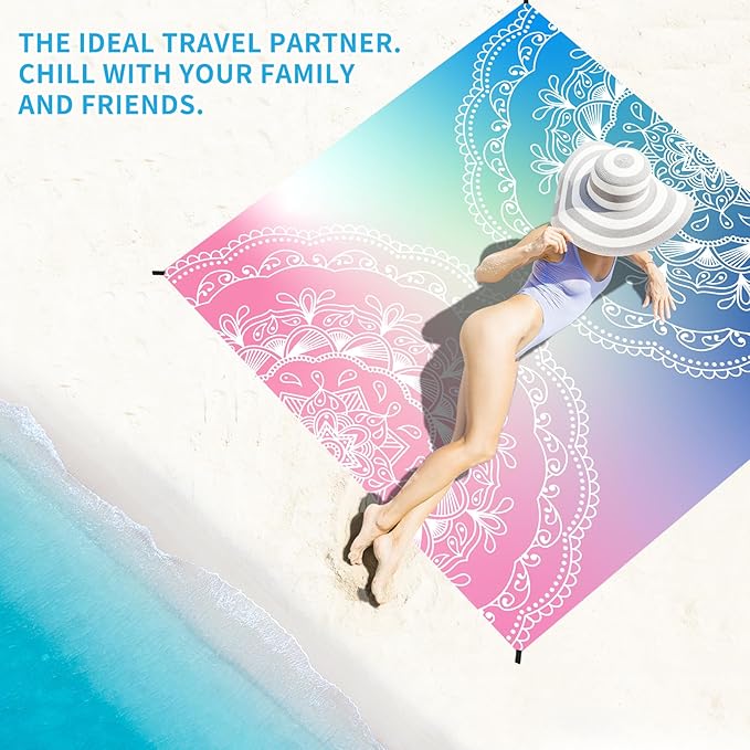 BYDOLL Beach Blanket Sandproof Waterproof 78''×81'' 1-4 Adults Compact Lightweight Oversized Beach Blanket Large Picnic Mat Beach Blanket for Travel Camping Hiking Picnic