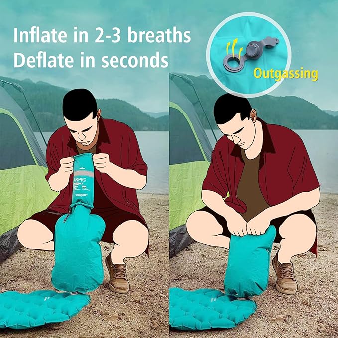 Camping Sleeping Pad Air Mattress - Inflatable Ultralight Ergonomic Design Compact Airpad Mat Backpacking Hiking Outdoor Activities Black