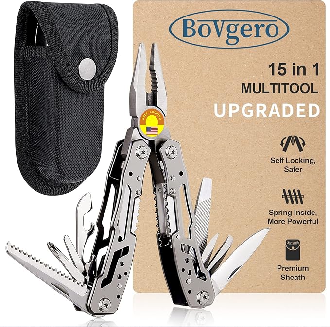 Self Locking Multitool Plier, 15 in 1 Handmade Multi Tool Plier with Nylon Sheath, Spring Inside Multi-tool, Birthday Christmas Father's Day Gift for Men Women Him Her Husband Boyfriend