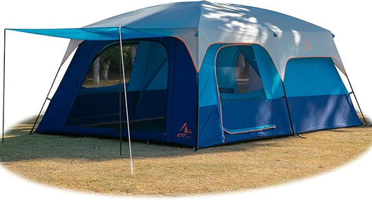 KTT Extra Large Tent 10-12-14 Person(Style-B),Family Cabin Tents,2 Rooms,3 Doors and 3 Windows with Mesh,Straight Wall,Waterproof,Double Layer,Big Tent for Outdoor,Picnic,Camping,Family Gathering