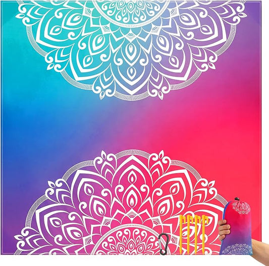 Beach Blanket Sandproof Extra Large Beach Mat Adults Waterproof Quick Drying Sand Free Mat Made by Premium Polyester with 4 Stakes & 4 Corner Pockets for Outdoor Travel Camping Hiking