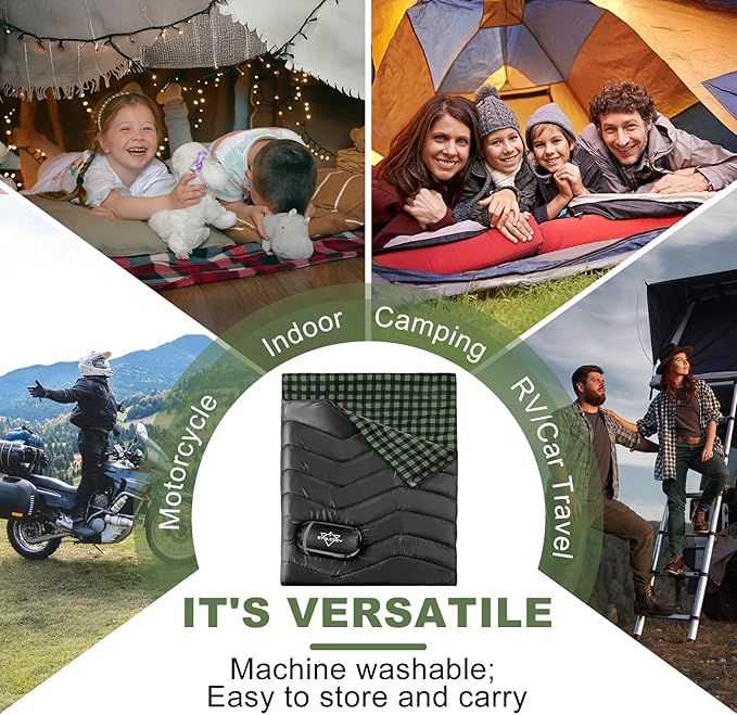 Double Sleeping Bag for Adults Kids Camping, XL Queen Size Sleeping Bags for 2 Person All Season Hiking Backpacking, Lightweight Waterproof with Compression Sack