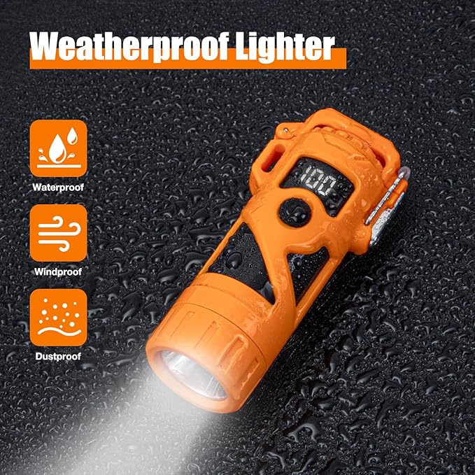 LcFun Electric Lighters Rechargeable Waterproof Dual Arc Plasma Lighter with Battery Display & Flashlight Windproof Electronic USB Lighter for Candle, Camping, Hiking, Survival Gear Supplies