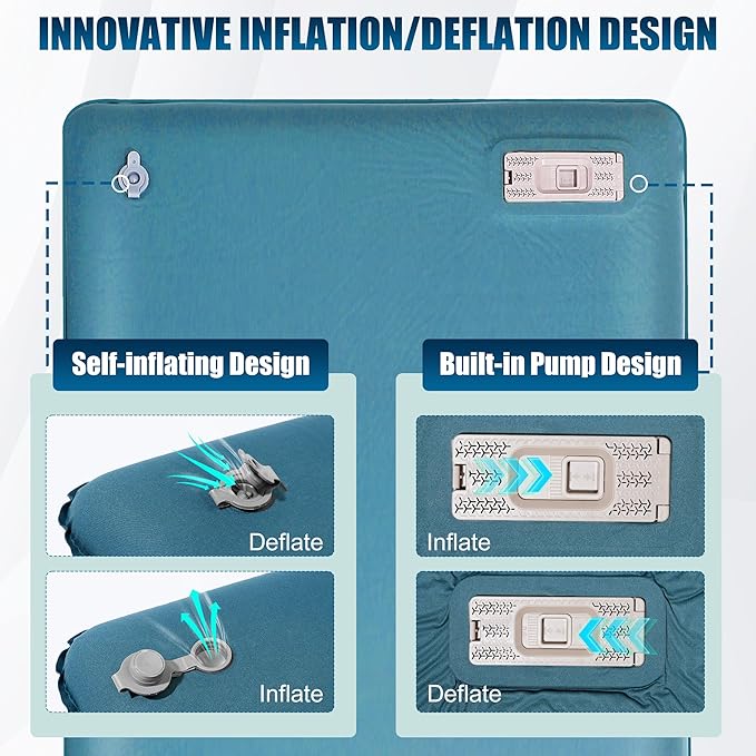 OUTSKIRT Sleeping Pad for Camping with Built-in Pump, Camping Mattress with Memory Foam, Easy to Inflate/Deflate Air Mattress for Camping and Other Outdoor Adventures, Blue