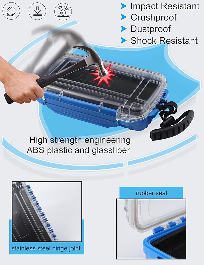 Hlotmeky Dry Box for Kayaking, Boat - Waterproof Phone Case, Small Watertight Storage Box, Diving Dry Case (Blue)