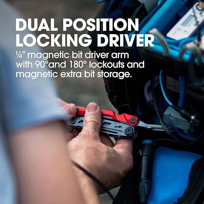 True Utility TI Locking Pocket Multi-Tool, 8-in-1 Tool kit, Titanium Nitride Frame, All-in-One EDC Asset for Camping, Hunting, Fishing, and Hiking, Silver/Red, One Size