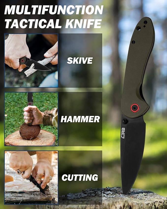 CJRB CUTLERY Folding Knife Feldspar(J1912) AR-RPM9 Powder Steel Black PVD Blade G10 Handle Pocket Knife EDC Knife,Army Green Handle