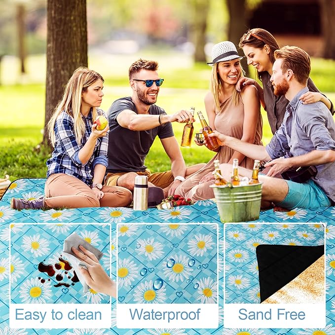 Picnic Blanket Extra Large(79" x 82"), 3-Layer Thickening Camping Blanket, Machine Washable Outdoor Blanket, Wear-Resistant, Soft and Comfortable, Sandproof Beach Mat for Beach, Park, Lawn
