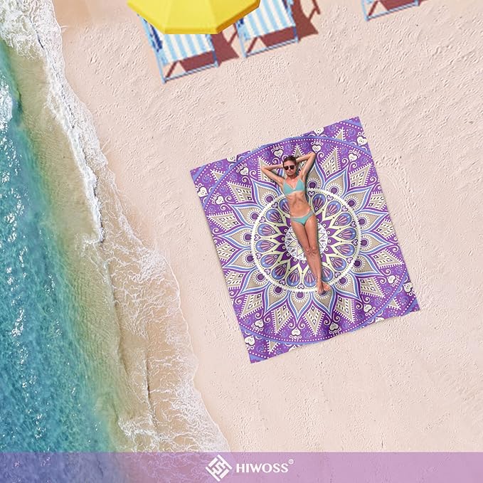 Beach Blanket Waterproof Sandproof Oversized 95”x 80”,Sand Free Beach Mat with Corner Pockets,Portable Mesh Bag for Beach Festival,Picnic,Travel and Outdoor Camping (Purple)