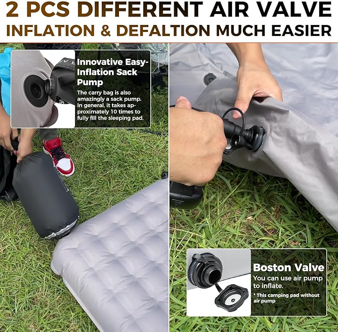 KingCamp Self Inflating Sleeping Pad for Camping Ultra Thick Double Single Foam Mattress High R Value Camping Air Pad Mat, Multi Colors & Sizes