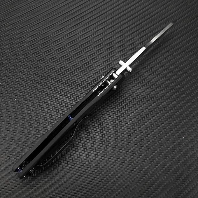 7.8 inch EDC Folding Pocket Knife For Men, 3.3 inch Satin Plain Edge Reverse Tanto Blade , Black Grivory Fiberglass Super Lightweight Handle Axis Lock With Belt Clip, Everyday Carry Thumb Studs Manual Open