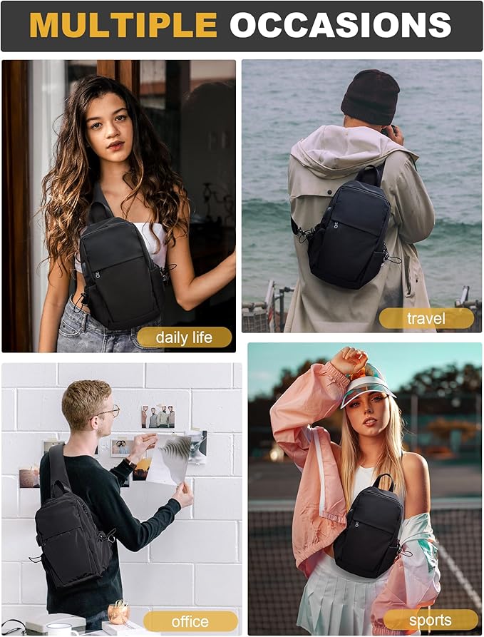 Large Black Sling Bag for Men and Women - Sport Crossbody Backpack for Pickleball, Tennis, Racketball