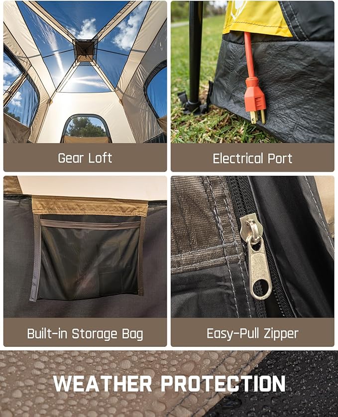 FanttikOutdoor Camping Tent 4/6/8/10 Person Instant Cabin Tent Setup in 60 Seconds with Rainfly & Windproof Portable with Carry Bag for Family Camping & Hiking
