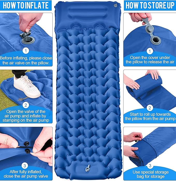 Sleeping Pad for Camping 78''X28'', Camping Sleeping Pad with Pillow Built-in Pump, Camping Air Mattress for Backpacking, Traveling ‎Navy Blue