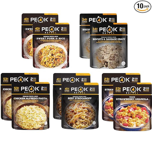 Peak Refuel Expedition Pack | Freeze Dried Backpacking and Camping Food | Amazing Taste | High Protein | Real Meat | Quick Prep Meals (10-Pack)