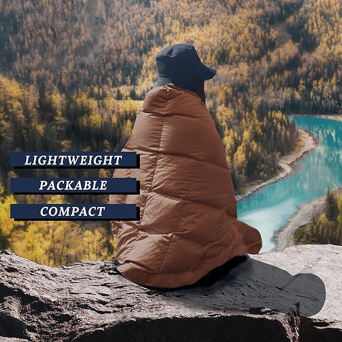 Down Camping Blanket,Puffy Down Blanket Packable Lightweight Down Throw Quilt Water-Resistant Outdoor Travel Blanket for Camping,Hiking,Stadium,Picnic,Car 50x77''Brown