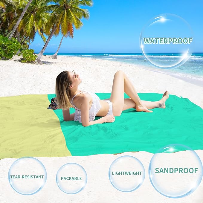 BYDOLL Beach Blanket Sandproof Waterproof 78''×81'' 1-4 Adults Compact Lightweight Oversized Beach Blanket Large Picnic Mat Beach Blanket for Travel Camping Hiking Picnic