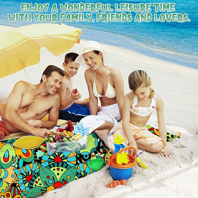 Beach Blanket Waterproof Sandproof 1-7 Adult Oversized 78 '' × 110 '' Lightweight Durable Compact Sand Free Beach Mat for Travel Camping Hiking Picnic Blanket Extra Large