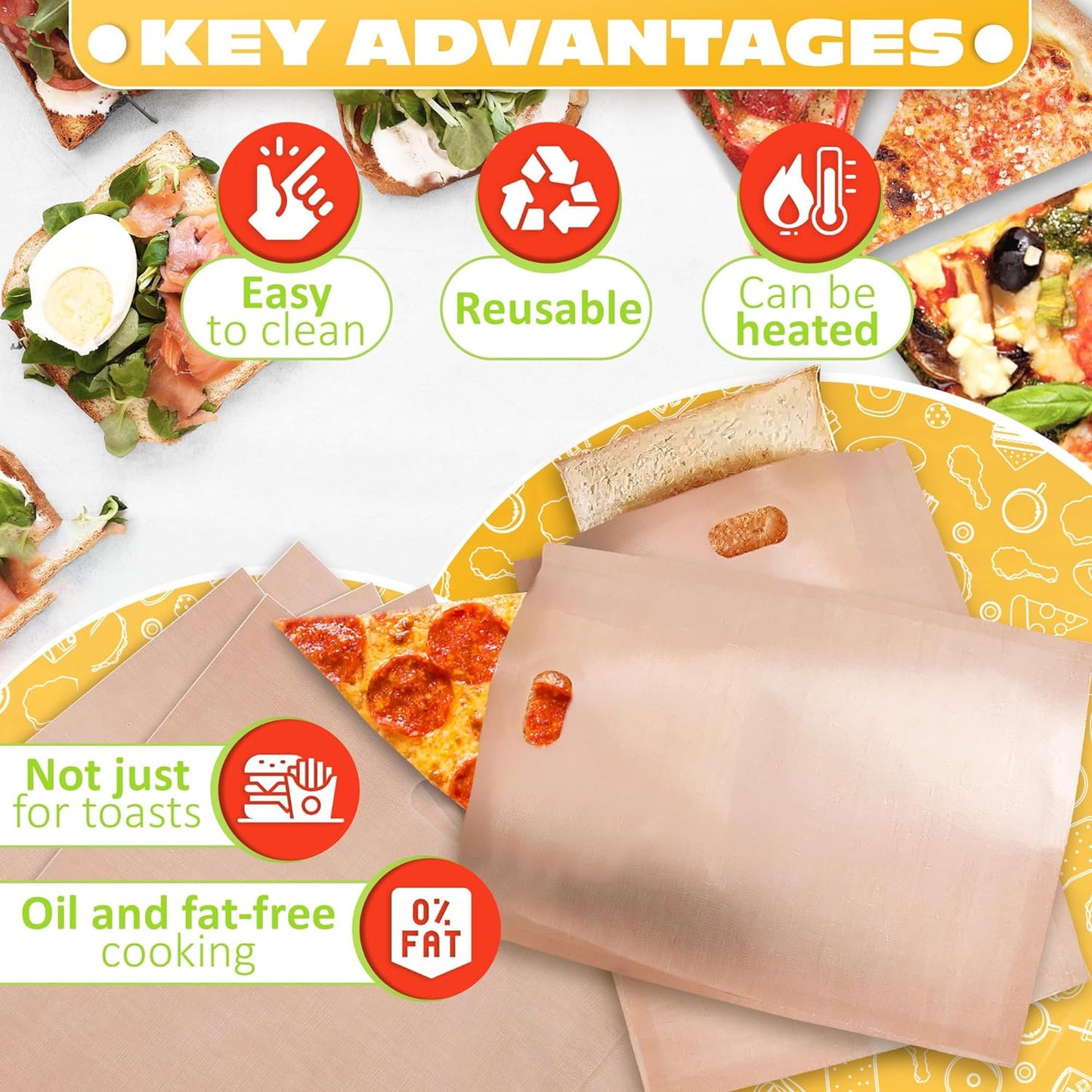 12Pcs Non-Stick Toaster Bags Reusable – 6.7"x7.5" Grilled Cheese Bags, Heat-Resistant & Easy to Clean | Mess-Free Toasting, Sandwiches, Panini & More | Compatible with Toaster, Oven, Microwave & Grill