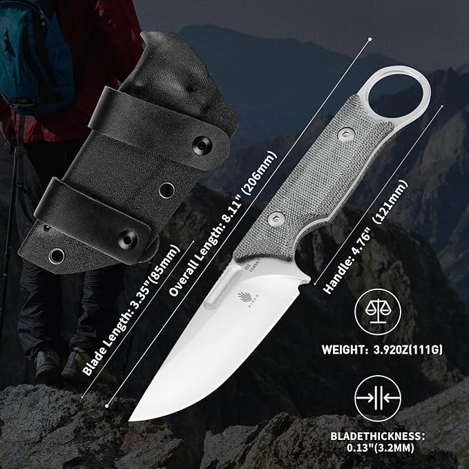 Kizer Cabox Fixed Blade Knife 3.35 Inches D2 Steel Fixed Blade Hunting Knife Micarta Handle with Sheath Pocket Knife1048A1