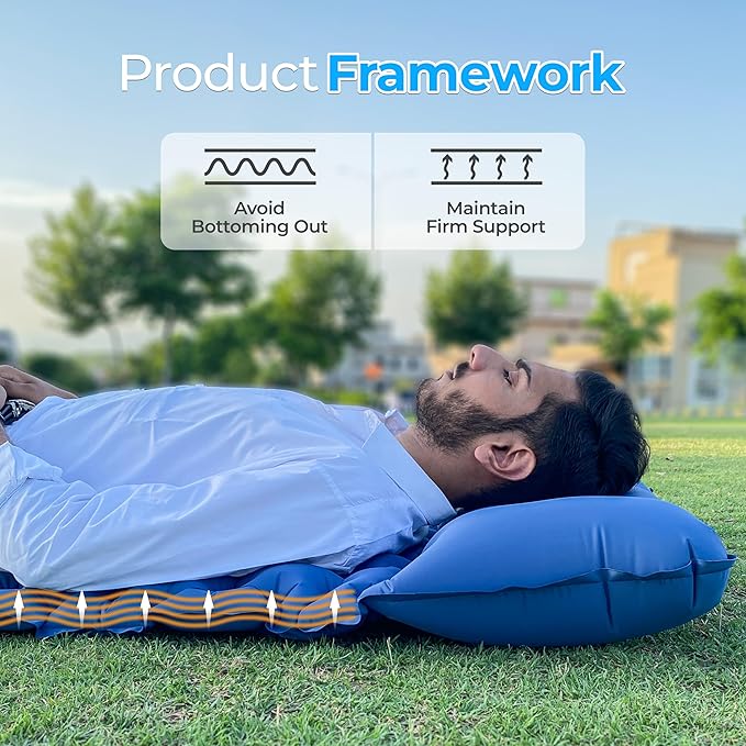 Omari’s Double Sleeping Pad for Camping, 3.6" Ultra-Thick Self Inflating Camping Pad 2 Person with Pillow Built-in Foot Pump with a Carry Bag