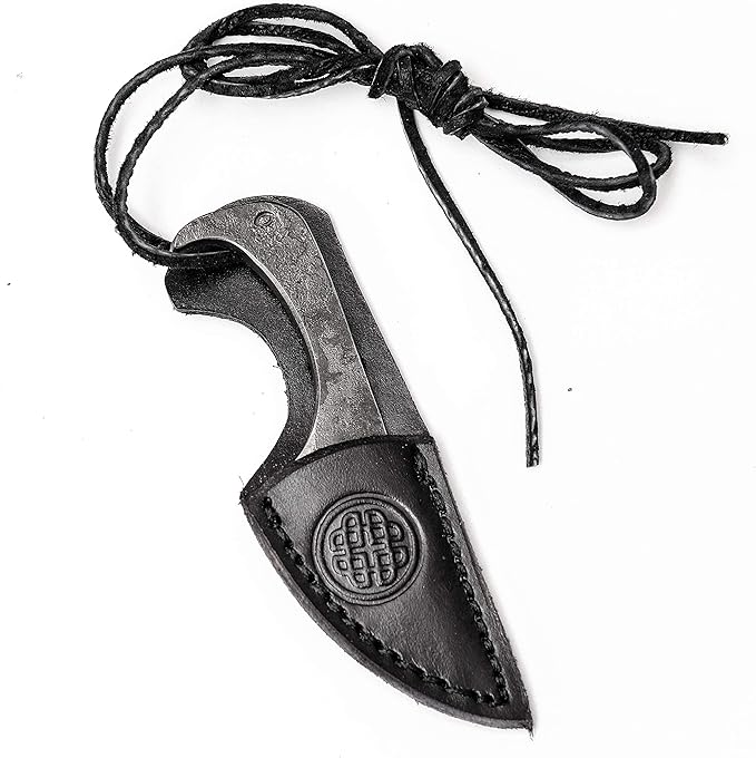 Toferner Hand Forged Knife Flamingo with Sheath, Vintage Knife for Antique Collection, Genuine Leather Case, Hardened Blade, Hand Made Craft, Gift Idea for Men (Black)