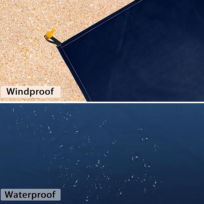 Waterproof Sandproof Beach Blanket, Blue-White Gradient Beach Mat Oversized for 2-4 Person, Compact Sand Free Quick Dry Polyester Outdoor Picnic Blanket for Travel, Camping, Hiking