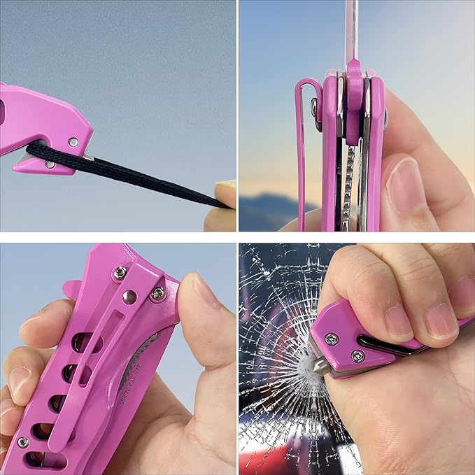 ALBATROSS Multifunction Stainless Steel Folding Pocket Knife, Spring Assisted Open, 4.5" Handle, 3" Blade, 7.5" Overall (Pink)