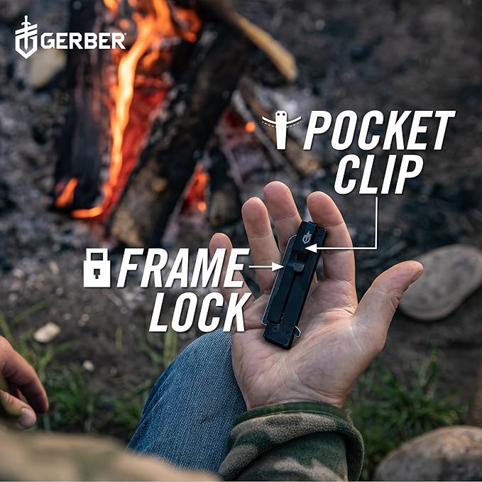 Gerber Gear Quadrant Clip Folding Knife with Plain Edge Blade - Straight Edge Flipper Knife with Pocket Clip and Bamboo Handle - EDC Gear and Equipment - Stainless Steel