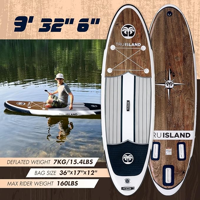TRUISLAND Inflatable Paddle Board, Stand Up Paddle Board with Backpack, Non-Slip Thickened Deckpad, Waterproof Phone Case, Leash, Paddle, Hand Pump