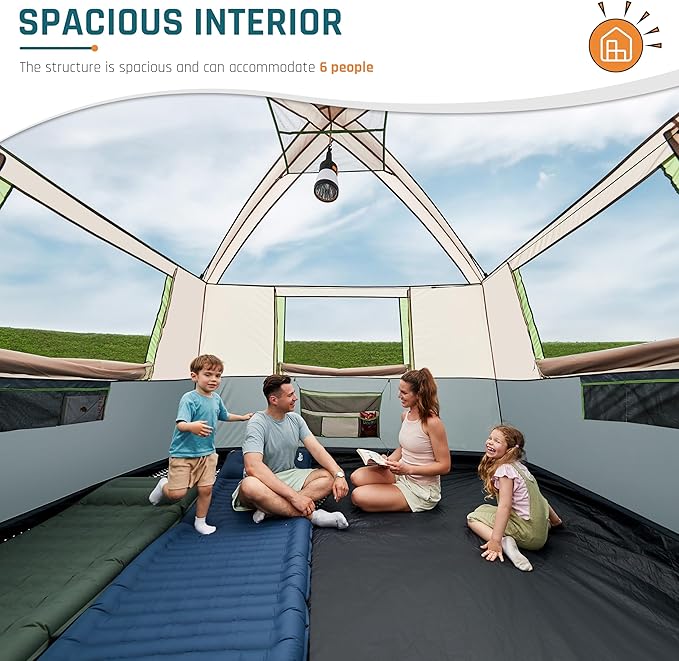 Tents for Camping 6 Person Camping Tent with Screen Porch, Weatherproof Large Cabin Tent with Rainfly and Carry Bag, Family Tent for Outdoor Camping and Backyard