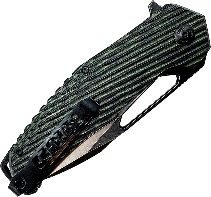 Chibs EDC Folding Knife 3.5” Stainless Steel Blade - Textured Two-Tone G10 Scales Handle Everyday Carry Adventure Flipper Deep Reversible Pocket Clip (Green/Black) (AUB09VCHYCPT)