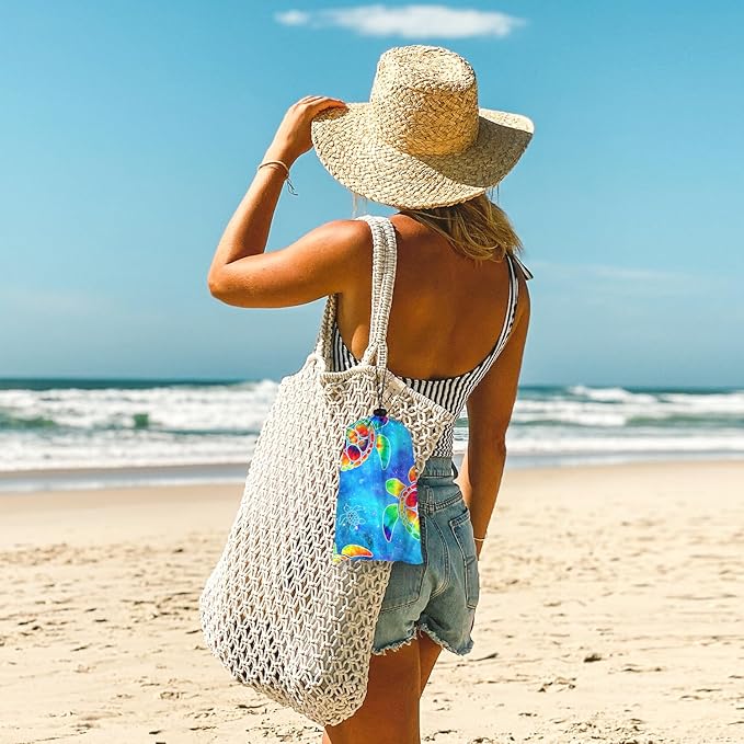 78''×86'' Large Beach Blanket 4 Adults, Sand Free Waterproof Outdoor Beach Mat with 4 Stakes & 4 Pockets, Polyester Lightweight Foldable Picnic Blanket for Travel, Camping, Hiking - Galactic Turtles