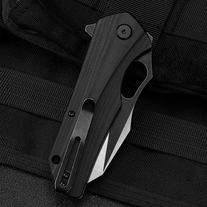 BESTECH KNIVES Pocket Folder Folding Knife: 3.47" D2 Steel Satin+Balck Reverse Tanto Blade, G10 Scales, Flipper, Liner Lock, EDC Steel Clip, BG36A (Black)