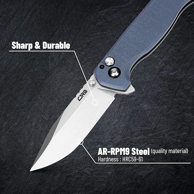 CJRB CUTLERY Folding Pocket Knife Chord(J1927) Flipper Button Lock EDC Gentleman Knife with AR-RPM9 Steel Blade and Gray Blue G10 Handle Foldable Outdoor Carry for Men Women Gift