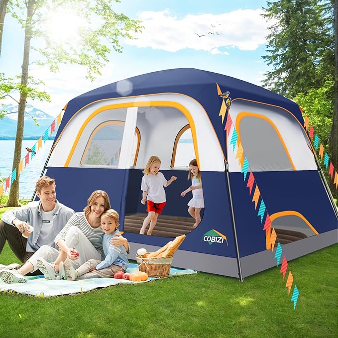 COBIZI Camping Tent, 4/6 Person Easy Setup Waterproof Windproof Backpacking Tent with Removable Rainfly, Lightweight Portable Outdoor Family Tents for Camping, Travel, Fishing, Hiking, Scouts