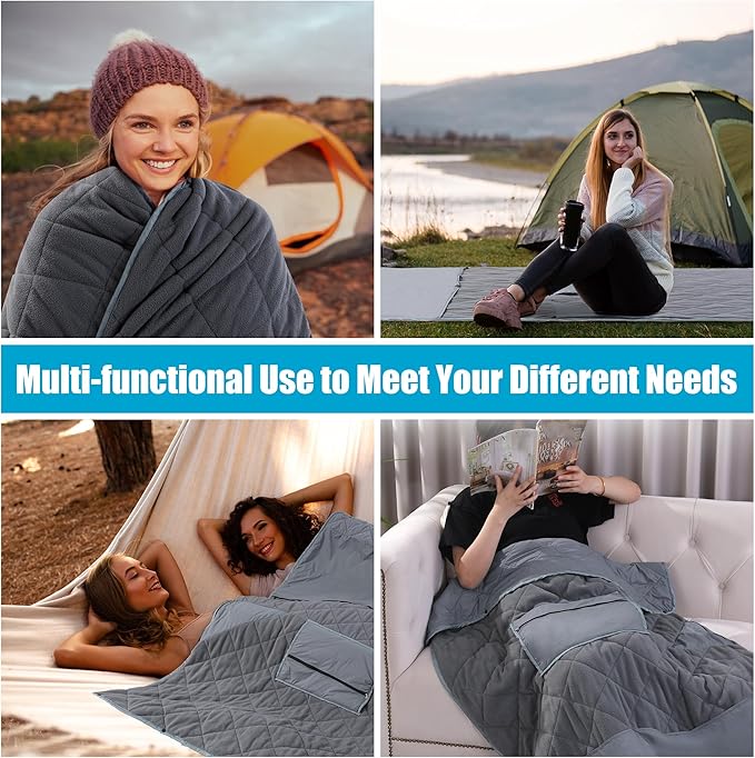 MABOZOO Warm Puffy Camping Blanket,66''X 40'' Waterproof Blanket and Outdoor Pillow 2-in-1,Warm Camping Blankets for Cold Weather,Hiking, Survival