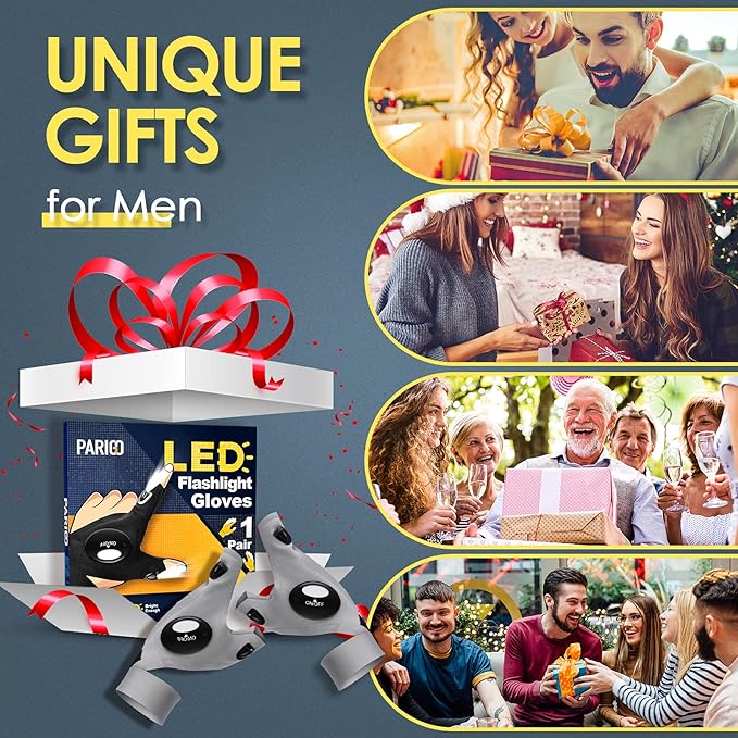 PARIGO LED Flashlight Gloves, Father Day Mens Gifts for Dad Husband Grandpa, Cool Gadget Christmas Birthday Gifts for Men Adults Him Boyfriend Guy