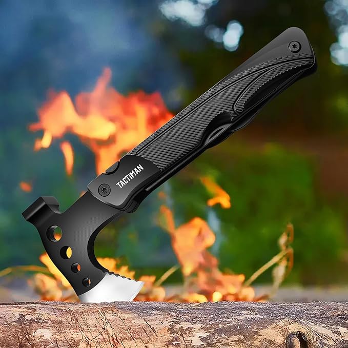 Multitool Hatchet Axe Stainless Steel Camping Hiking Survival Gear 14-in-1 Multi Tool with Axe Hammer Knife Saw Screwdrivers Bottle & Can Opener Whistle Fire Starter Christmas Gifts for Men