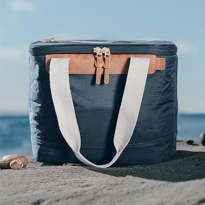 CleverMade Collapsible Cooler Bag, 18 Can Beach & Travel Car Cooler, Folding Soft Cooler, Shoulder Strap, Bottle Opener, Great Car Coolers for Travel, Leak Proof Cooler Bag [Leeward Navy]