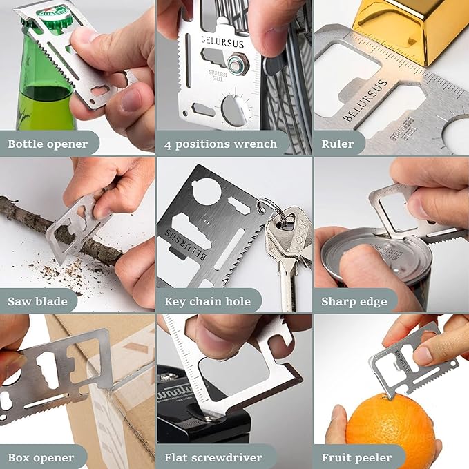 Multitool Wallet Pocket Card - Multi-Tool Survival Camping Kit - Credit Card Size Multipurpose Bottle Opener, Can Opener, Pocket Knife, Lock pick - Best Gift for Men - 14 in 1-2 Pack