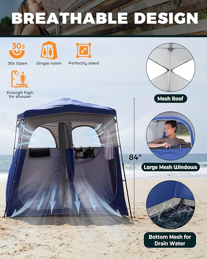 KingCamp Camping Shower Tent, Instant Portable Privacy Shelter, 1/2 Room Large Outdoor Toilet Tent with Floor, Water-Resistant, Windproof & Easy Setup for Beach, Camping & Hiking