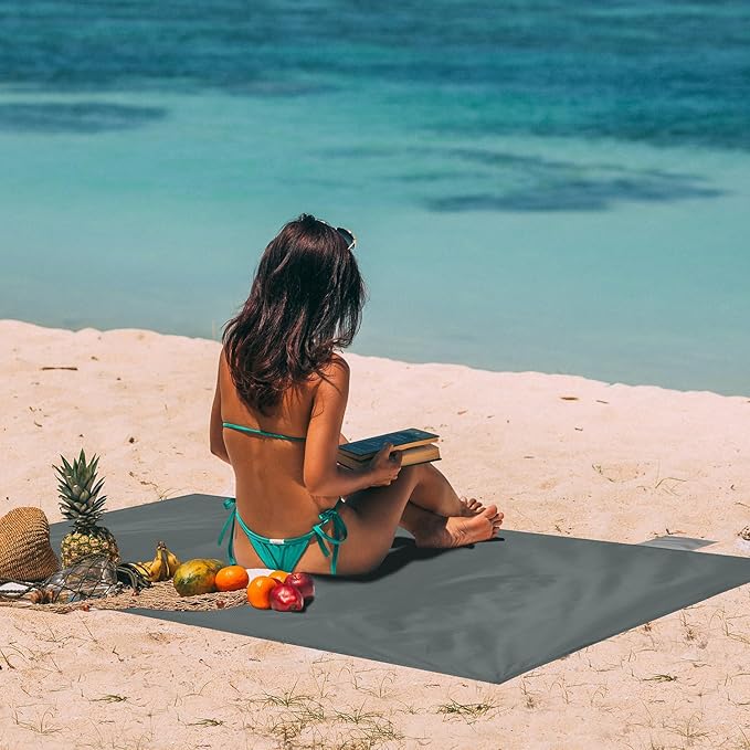 Odoland Beach Blanket Picnic Blanket, SandProof Waterproof Outdoor Pocket Blanket with Portable Bag, Foldable Lightweight Sand Free Quick Drying Beach Mat for Hiking Camping Picnics Travel Concert