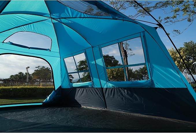 KTT Extra Large Tent 10-12-14 Person(B),Family Cabin Tents,2 Rooms,3 Doors and 3 Windows with Mesh,Straight Wall,Waterproof,Double Layer,Big Tent for Outdoor,Picnic,Camping,Family Gathering