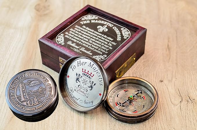 Sailor's Art Pocket Compass | Camping Travelling Equipment | Boat Brass Chain Compass with a Beautiful Quote| Nautical Navy Directional Compass | Table Top