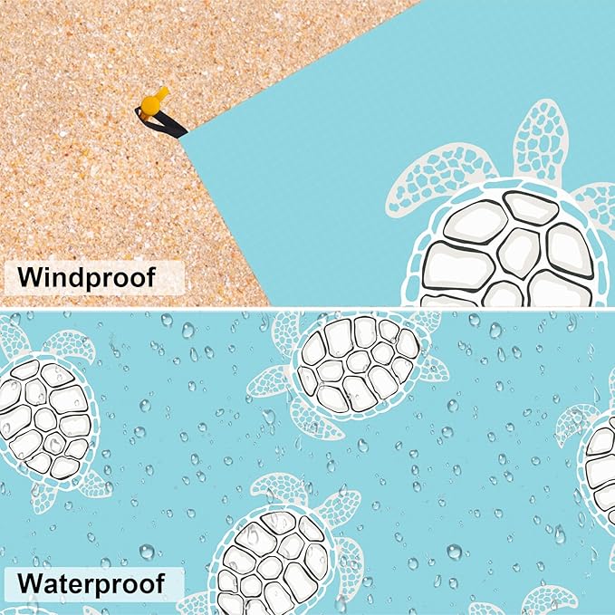 Beach Blanket Sandproof, Baby Sea Turtle Beach Mat Sand Free Waterproof, Large Picnic Blankets Lightweight Quick Drying & Portable, Polyester Outdoor Blanket Beach Essentials Must Have Accesorries