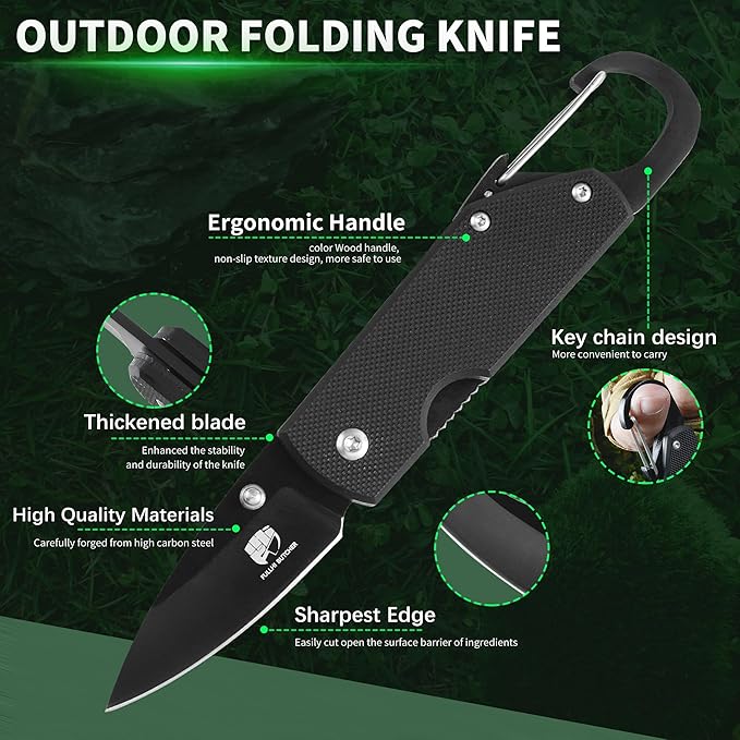 FULLHI Mini Folding Pocket Knife, 2.3" G10 Handle Small Knife with Carabiner Clip for Sharp Camping Survival Hiking Knives ,Gifts for Women Men Birthday Christmas Presents for Mom Dad Friend Gift (AK033)
