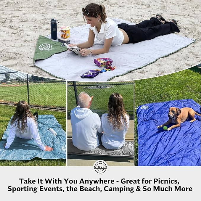 STOVER Multipurpose Outdoor Fleece Blanket, Lightweight, Compact, and Warm for Stadium, Camping, Picnics, Beaches - Wearable, Windproof and Water Resistant (Grey)
