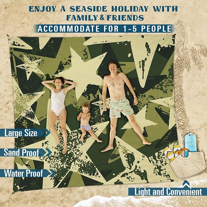 Beach Blanket Sandproof Waterproof 78''×81''1-5 Adults Oversized,Compact Lightweight Durable Beach Mat for Travel Camping Hiking Picnic Blanket